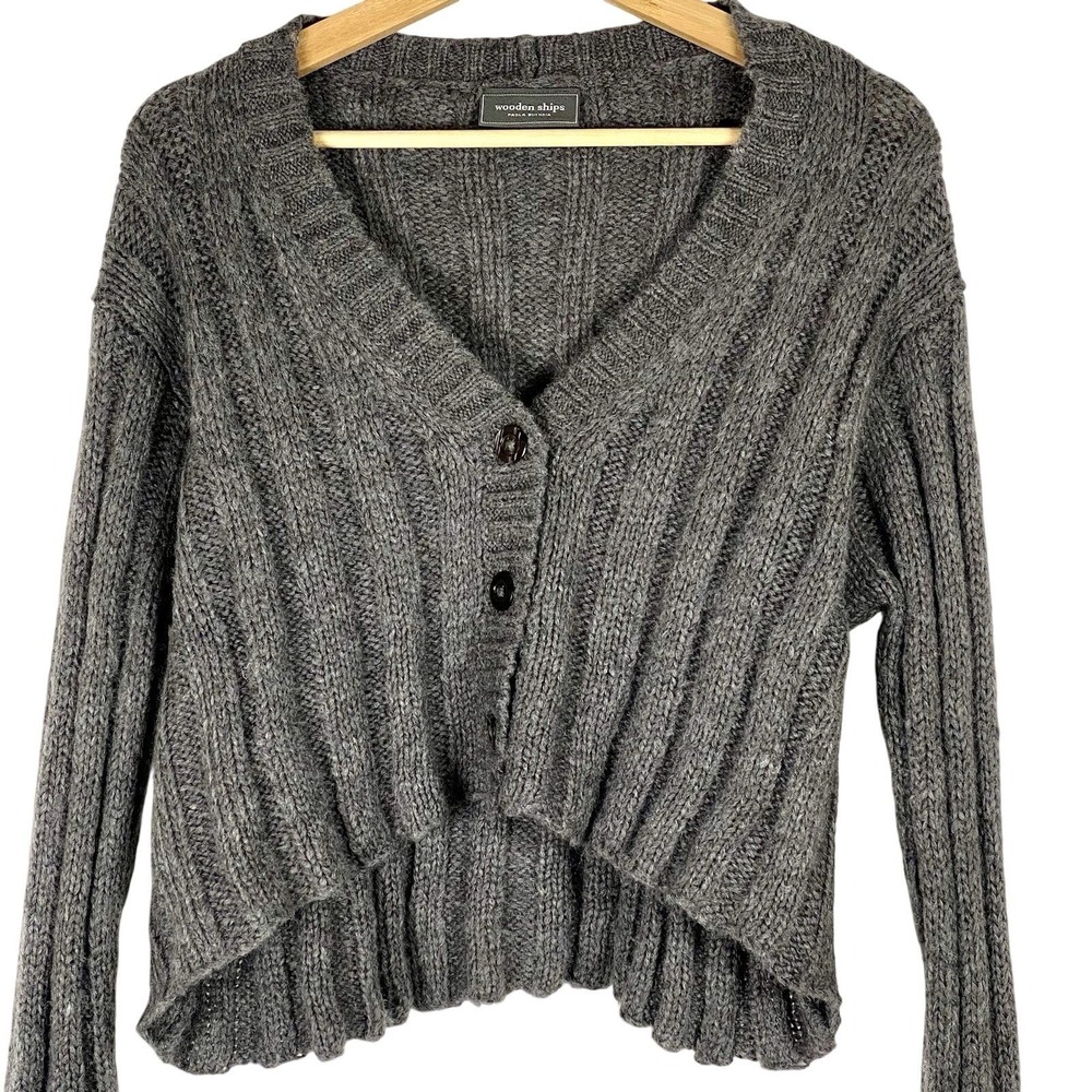 Wooden Ships Sz Small Cardigan Sweater Chunky Knit Cozy Gray Slouchy Cottagecore - Picture 2 of 6